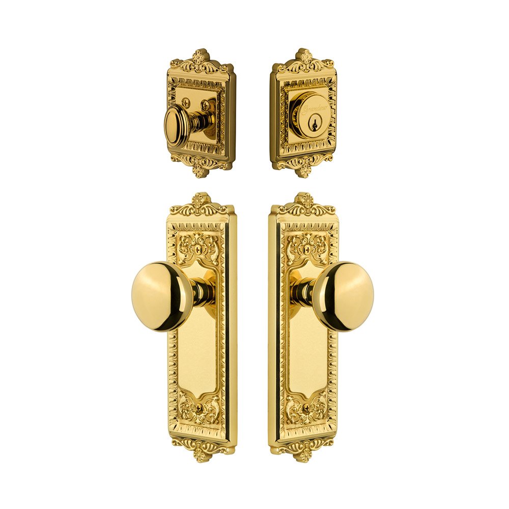 Windsor Plate With Fifth Avenue Knob & Matching Deadbolt In Lifetime Brass
