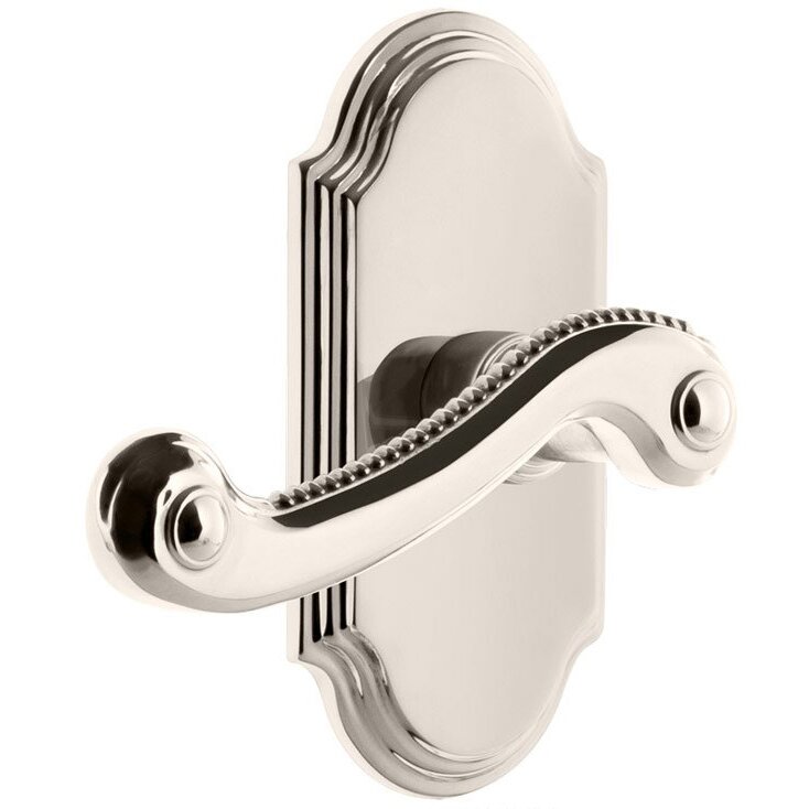 Passage Arc Plate with Left Handed Newport Lever in Polished Nickel