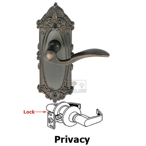 Privacy Lever - Grande Victorian Plate with Bellagio Door Lever in Timeless Bronze