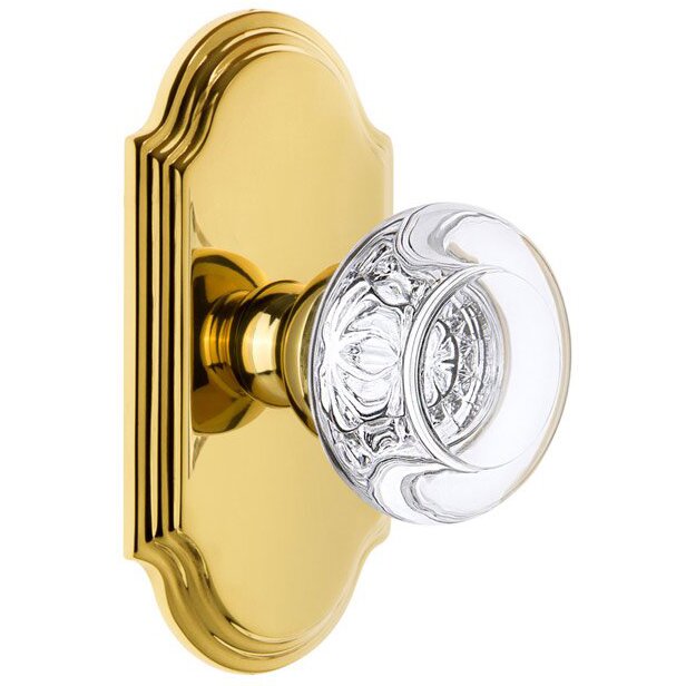 Grandeur Arc Plate Privacy with Bordeaux Crystal Knob in Lifetime Brass