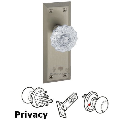 Privacy Knob - Fifth Avenue Plate with Fontainebleau Crystal Door Knob in Satin Nickel