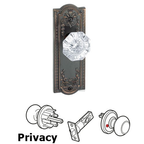 Privacy Knob - Parthenon Plate with Chambord Crystal Door Knob in Timeless Bronze