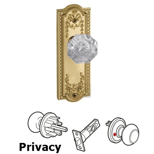 Privacy Knob - Parthenon Plate with Chambord Crystal Door Knob in Polished Brass