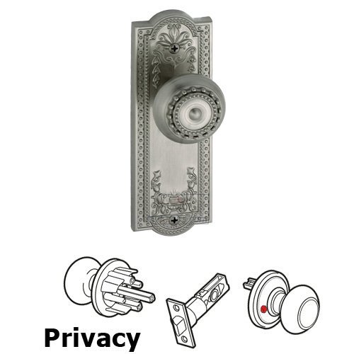 Privacy Knob - Parthenon Plate with Parthenon Door Knob in Satin Nickel