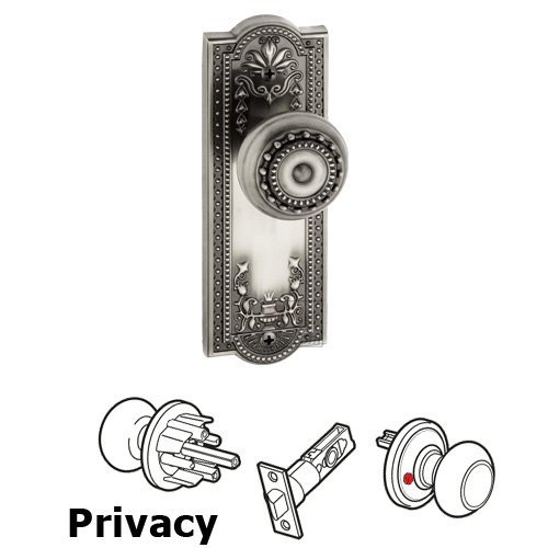 Privacy Knob - Parthenon Plate with Parthenon Door Knob in Antique Pewter