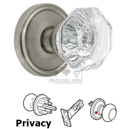 Privacy Knob - Georgetown Rosette with Chambord Crystal Door Knob in Satin Nickel