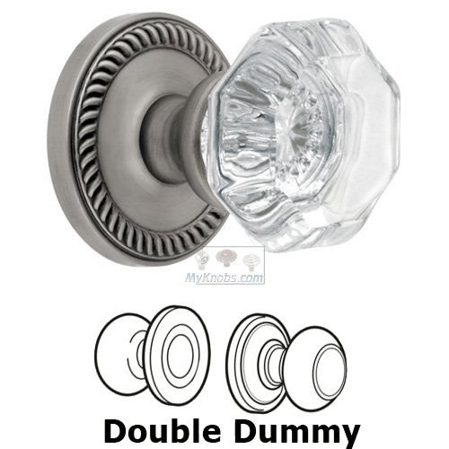 Double Dummy Knob - Newport Rosette with Chambord Crystal Door Knob in Antique Pewter