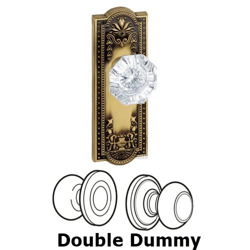 Double Dummy Knob - Parthenon Plate with Chambord Crystal Door Knob in Vintage Brass