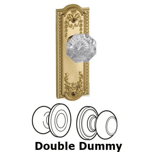 Double Dummy Knob - Parthenon Plate with Chambord Crystal Door Knob in Polished Brass