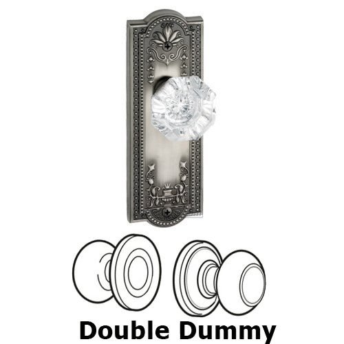 Double Dummy Knob - Parthenon Plate with Chambord Crystal Door Knob in Antique Pewter