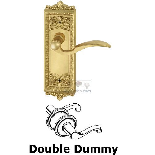Double Dummy Windsor Plate with Right Handed Bellagio Door Lever in Polished Brass