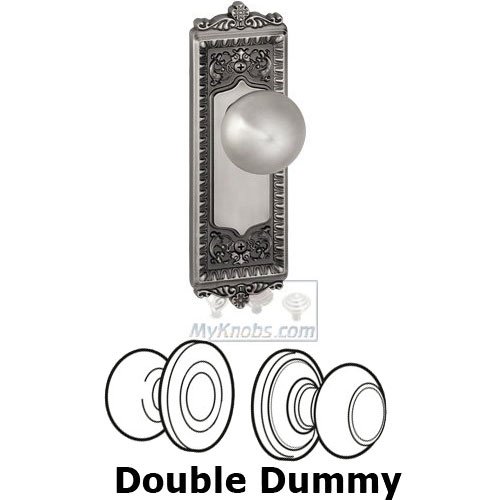 Double Dummy Knob - Windsor Plate with Fifth Avenue Door Knob in Antique Pewter