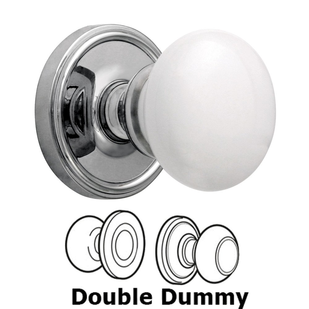 Double Dummy Knob - Georgetown Rosette with Hyde Park White Porcelain Knob in Bright Chrome