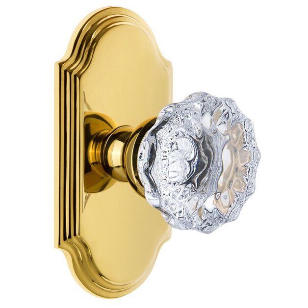 Grandeur Arc Plate Privacy with Fontainebleau Crystal Knob in Polished Brass