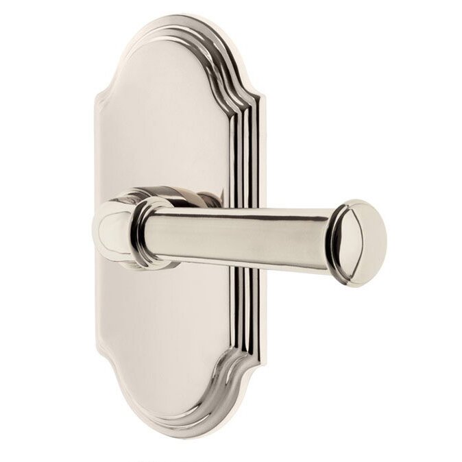 Privacy Arc Plate with Georgetown Left Handed Lever in Polished Nickel