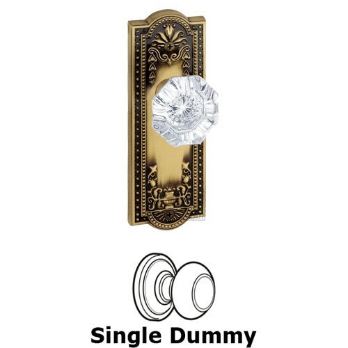 Single Dummy Knob - Parthenon Plate with Chambord Crystal Door Knob in Vintage Brass