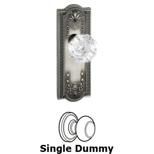 Single Dummy Knob - Parthenon Plate with Chambord Crystal Door Knob in Antique Pewter