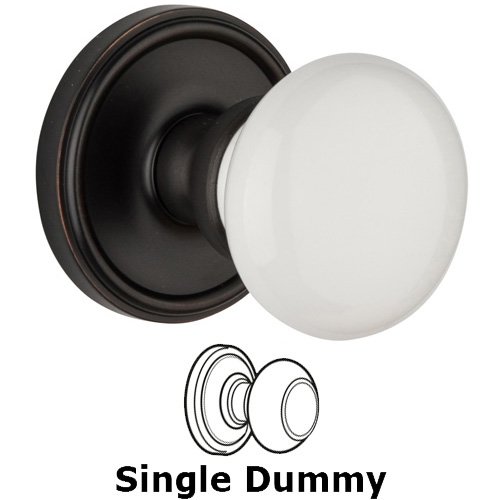 Single Dummy Knob - Georgetown Rosette with Hyde Park White Porcelain Knob in Timeless Bronze