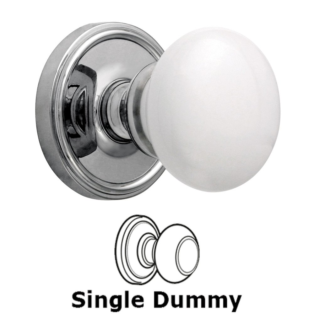 Single Dummy Knob - Georgetown Rosette with Hyde Park White Porcelain Knob in Bright Chrome