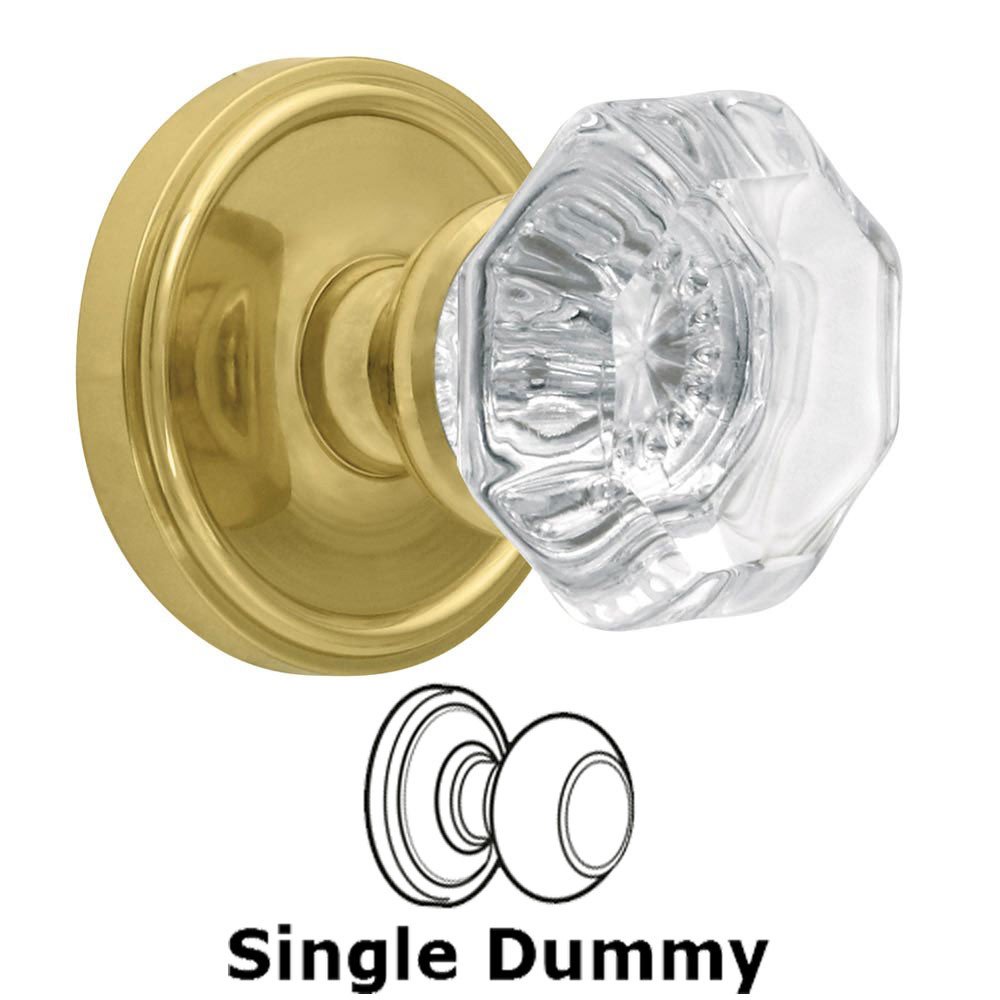 Single Dummy Knob - Georgetown Rosette with Chambord Crystal Door Knob in Polished Brass