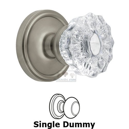 Single Dummy Knob - Georgetown Rosette with Fontainebleau Crystal Door Knob in Satin Nickel