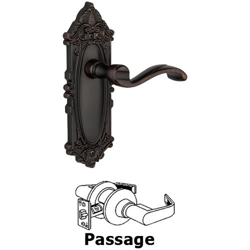 Passage Lever - Grande Victorian Plate with Portofino Door Lever in Timeless Bronze
