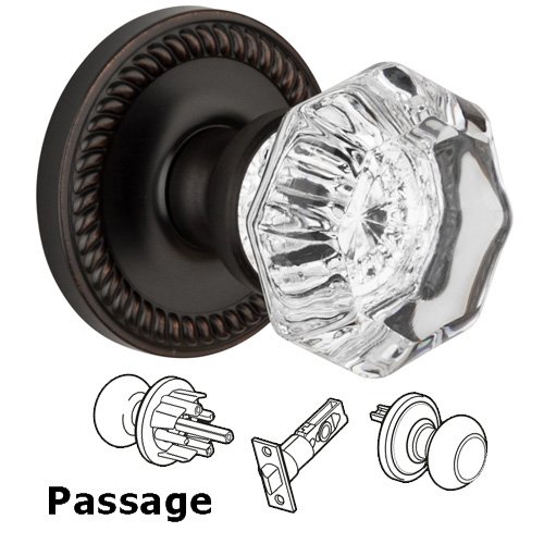 Passage Knob - Newport Rosette with Chambord Crystal Door Knob in Timeless Bronze