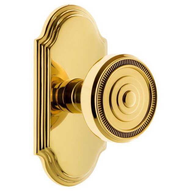 Grandeur Arc Plate Privacy with Soleil Knob in Lifetime Brass
