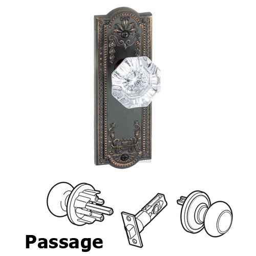Passage Knob - Parthenon Plate with Chambord Crystal Door Knob in Timeless Bronze