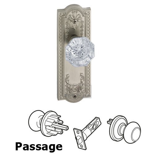 Passage Knob - Parthenon Plate with Chambord Crystal Door Knob in Satin Nickel