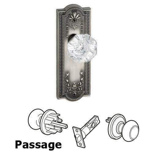 Passage Knob - Parthenon Plate with Chambord Crystal Door Knob in Antique Pewter
