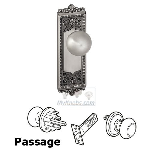 Passage Knob - Windsor Plate with Fifth Avenue Door Knob in Antique Pewter
