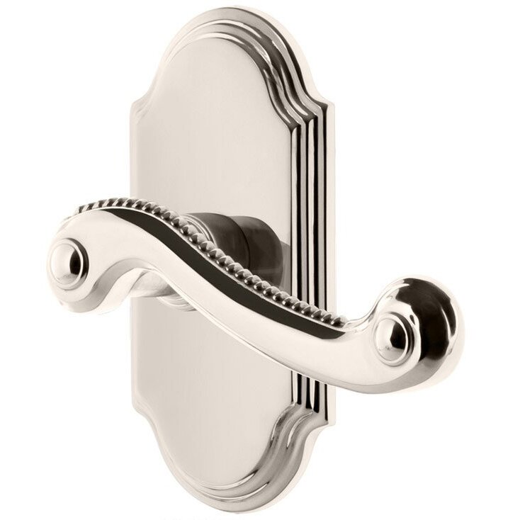 Privacy Arc Plate with Right Handed Newport Lever in Polished Nickel