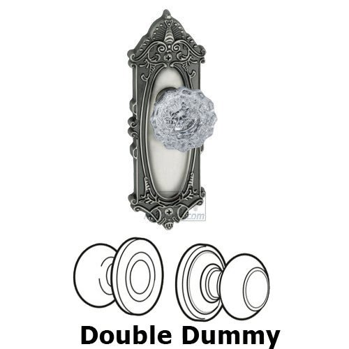 Double Dummy Knob - Grande Victorian Plate with Versailles Crystal Door Knob in Antique Pewter