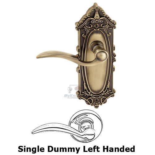 Single Dummy Left Handed Lever - Grande Victorian Plate with Bellagio Door Lever in Vintage Brass