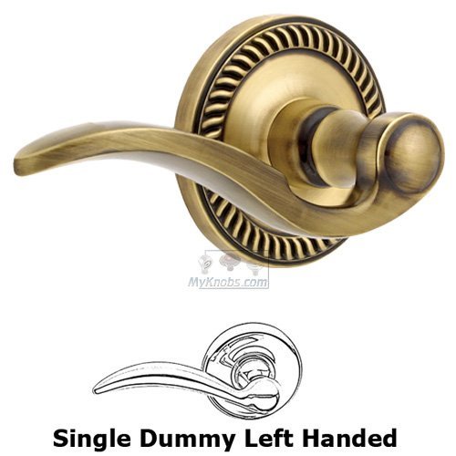 Single Dummy Left Handed Lever - Newport Rosette with Bellagio Door Lever in Vintage Brass