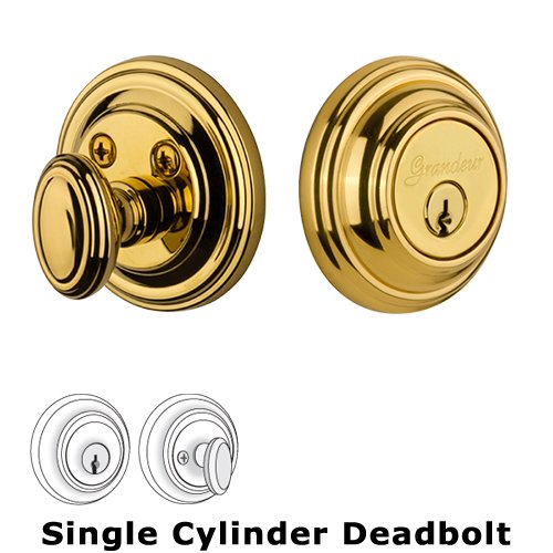 Grandeur Single Cylinder Deadbolt with Georgetown Plate in Lifetime Brass