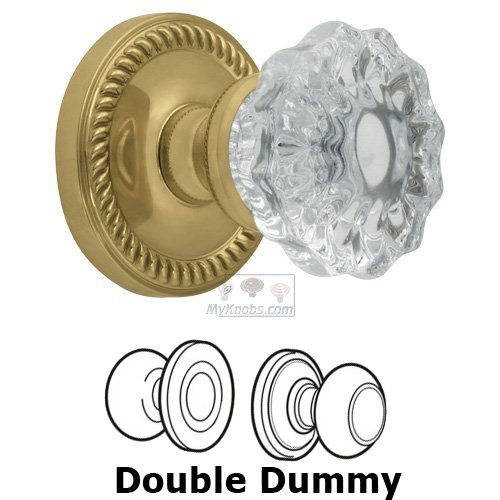 Double Dummy Knob - Newport Rosette with Fontainebleau Crystal Door Knob in Lifetime Brass