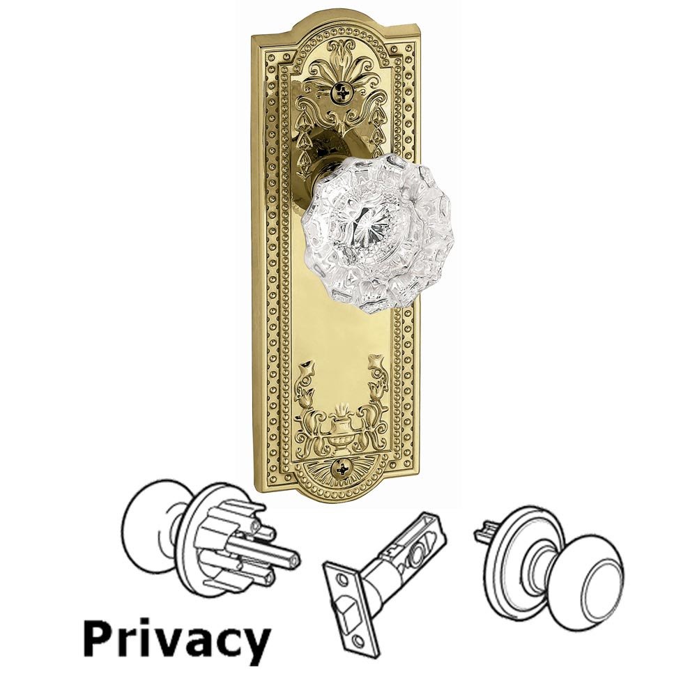 Privacy Knob - Parthenon Rosette with Fontainebleau Crystal Door Knob in Lifetime Brass