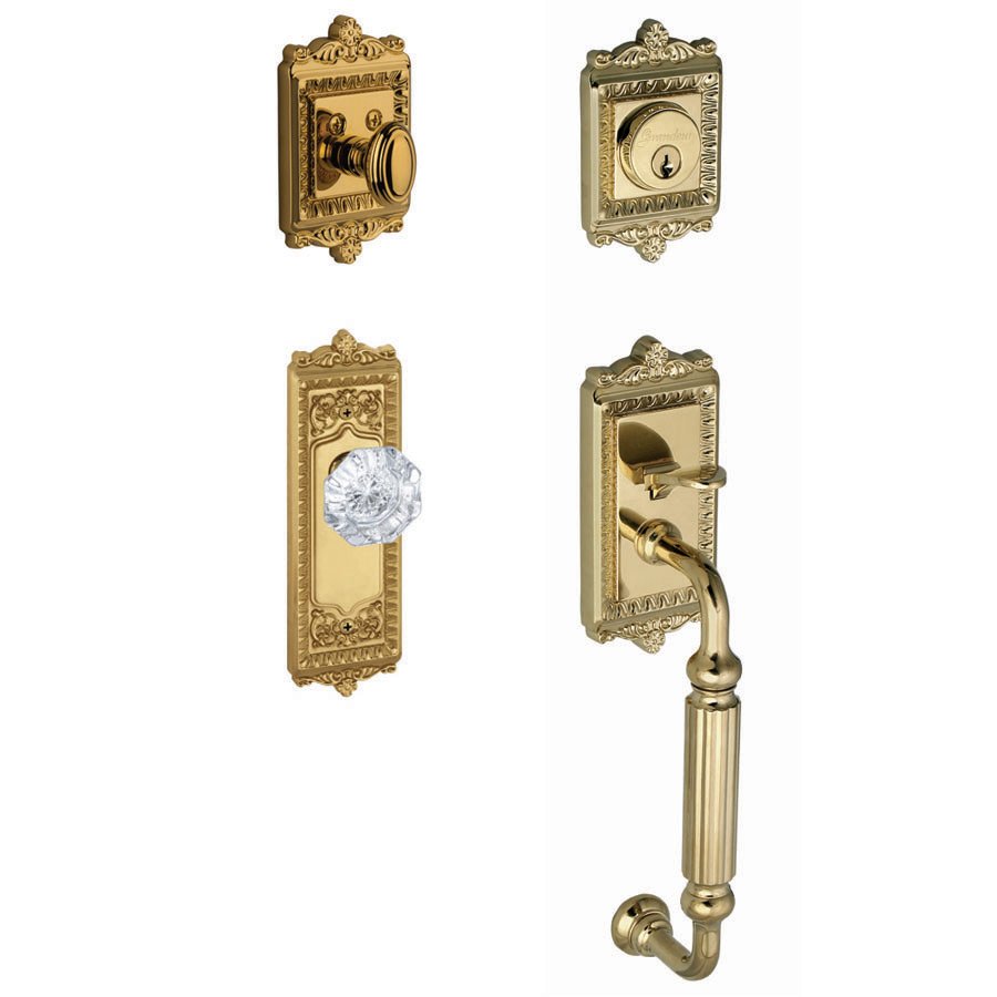 Windsor with "F" Grip and Chambord Crystal Door Knob in Lifetime Brass