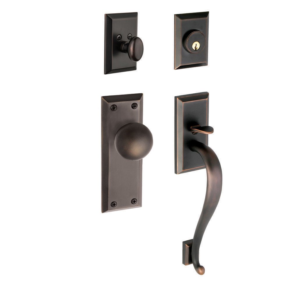 Fifth Avenue with "S" Grip and Fifth Avenue Door Knob in Timeless Bronze
