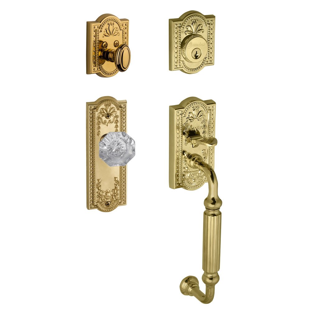 Parthenon with "F" Grip and Chambord Crystal Door Knob in Lifetime Brass