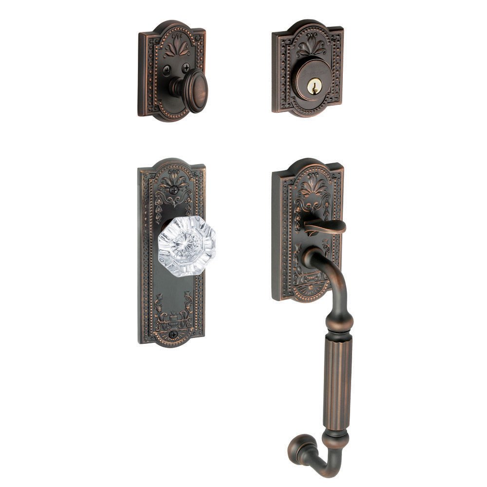 Parthenon with "F" Grip and Chambord Crystal Door Knob in Timeless Bronze