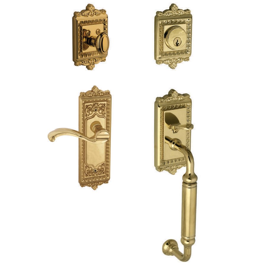 Windsor with "C" Grip and Right Handed Portofino Door Lever in Lifetime Brass