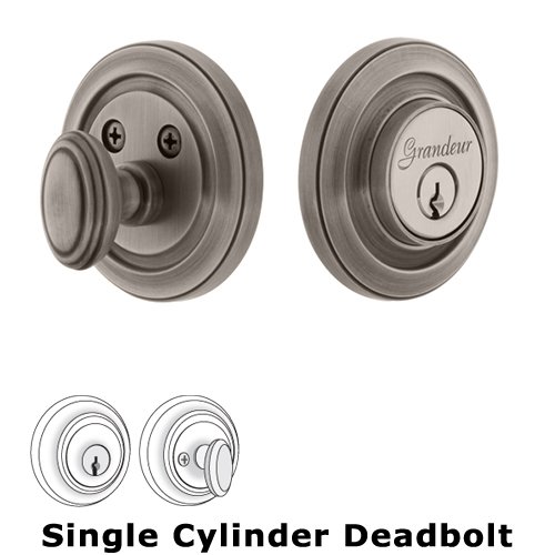 Grandeur Single Cylinder Deadbolt with Circulaire Plate in Antique Pewter