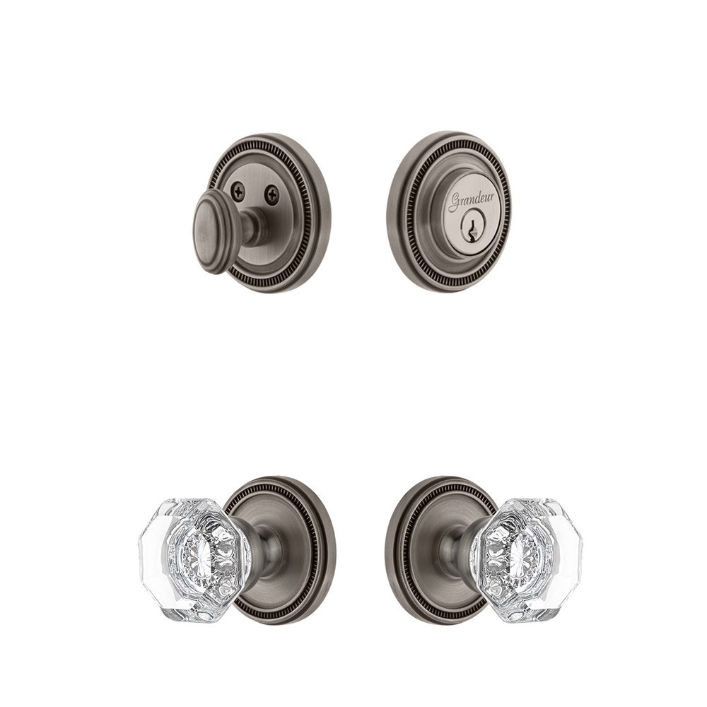 Soleil Rosette With Chambord Crystal Knob & Matching Deadbolt In Antique Pewter