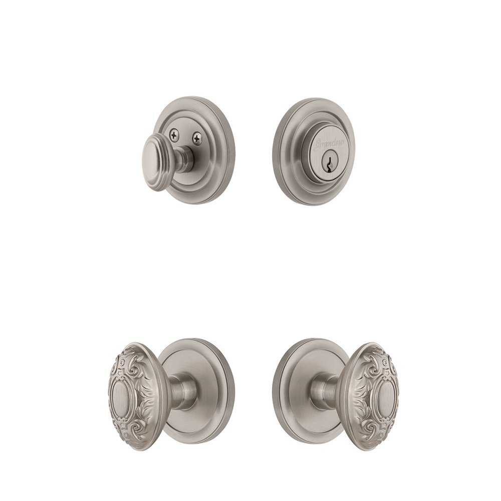 Circulaire Rosette With Grande Victorian Knob & Matching Deadbolt In Satin Nickel