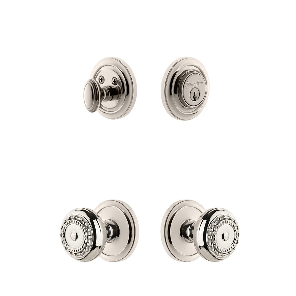 Handleset - Circulaire Rosette With Parthenon Knob & Matching Deadbolt In Polished Nickel