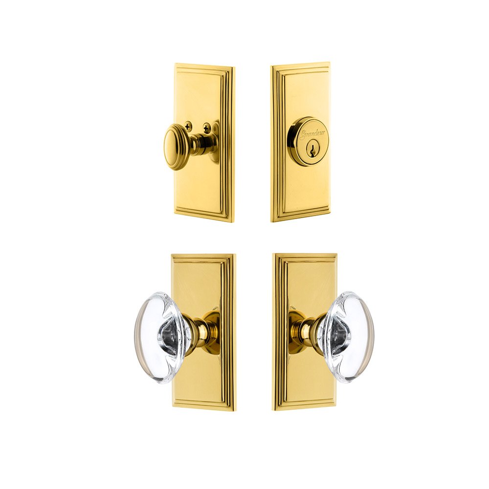 Handleset - Carre Plate With Provence Crystal Knob & Matching Deadbolt In Lifetime Brass