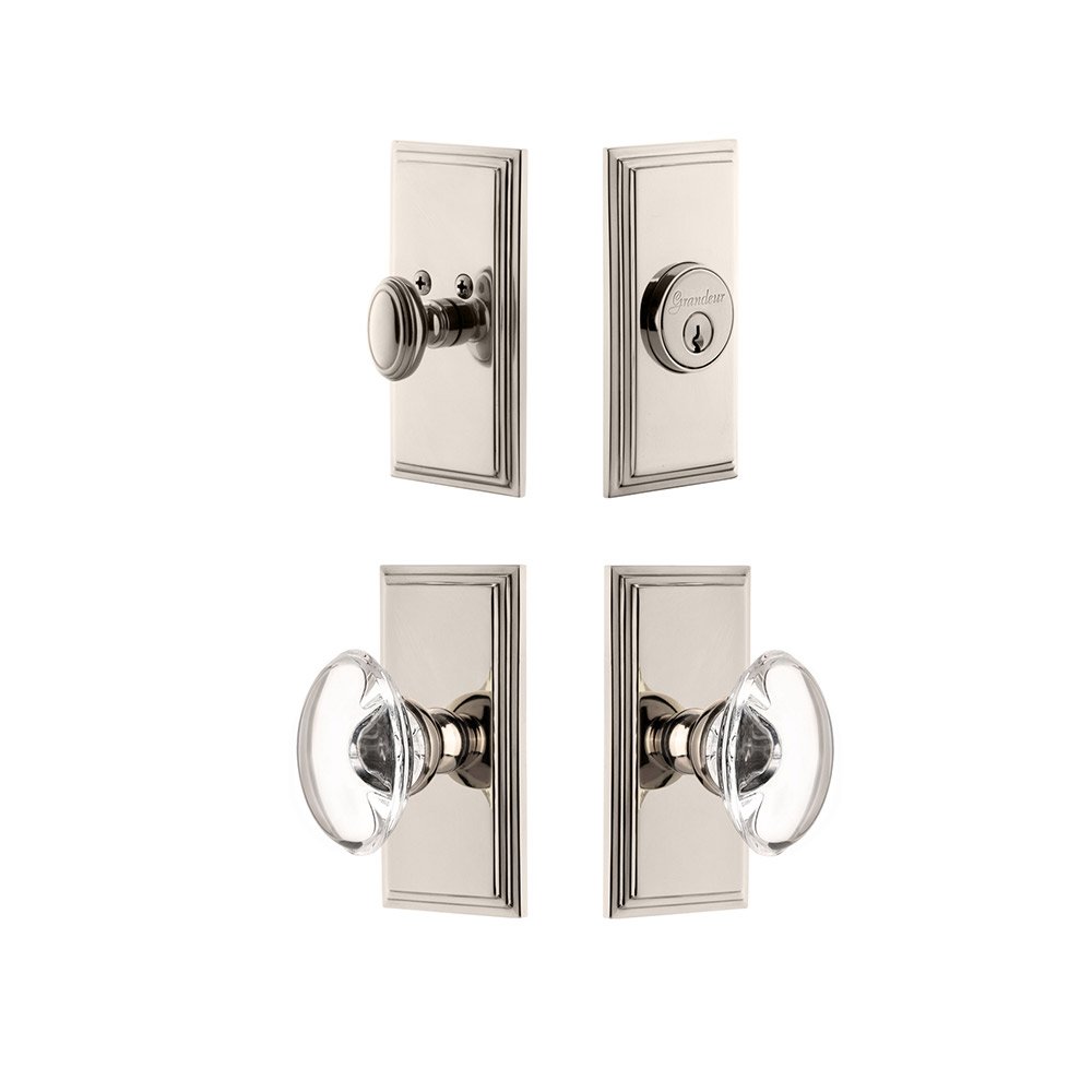 Handleset - Carre Plate With Provence Crystal Knob & Matching Deadbolt In Polished Nickel